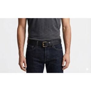 Rag & Bone New York Black Leather Belt Size 34 Made In England Brass Stud Buckle